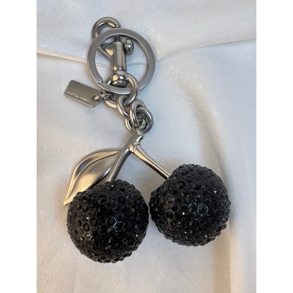 Coach Black Crystal Cherry Bag Charm keychain